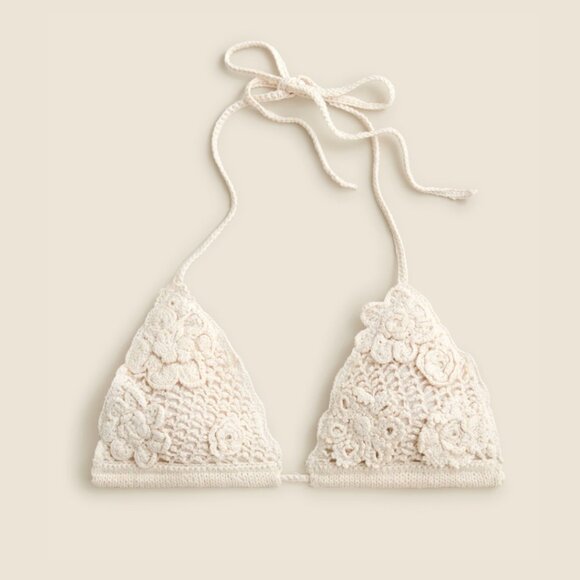 J. Crew Other - NWT J. Crew Crochet Bralette Floral Appliqué In Cream 100% Cotton Sz Small